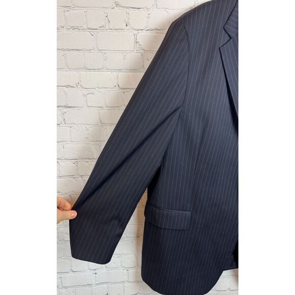 JOSEPH ABBOUD black with blue undertone 100% wool mens suit jacket blazer 48R - Picture 3 of 11